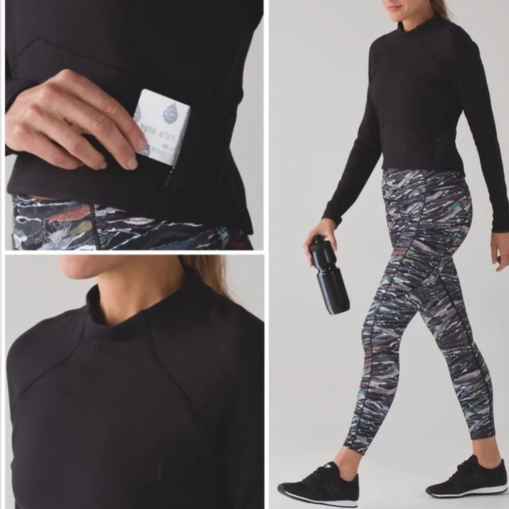 Lululemon Hill and Valley Mock Neck Crop Run Top Women's Sz 4 Black Rulu Stretch